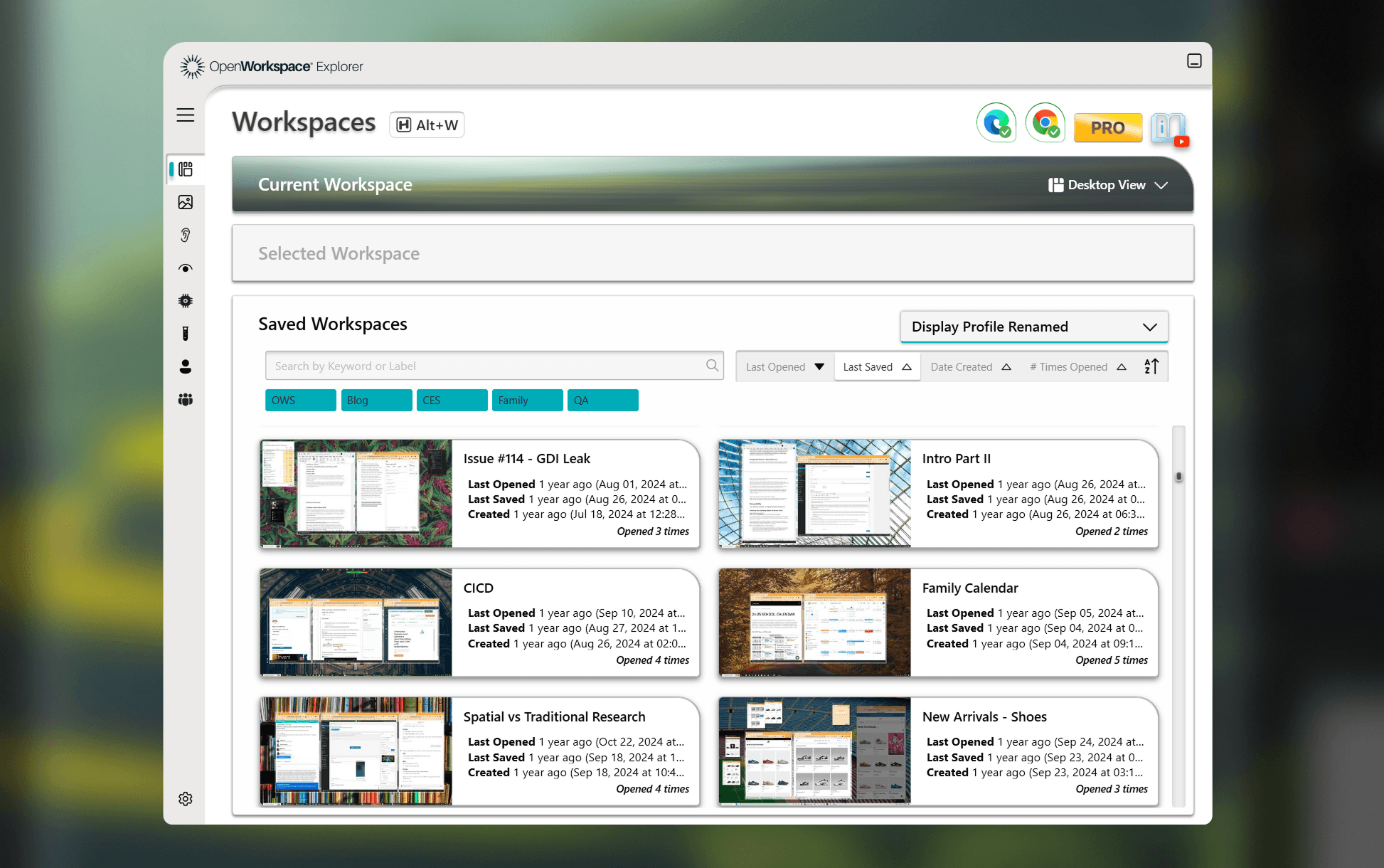 OpenWorkspace Explorer showing workspace navigation