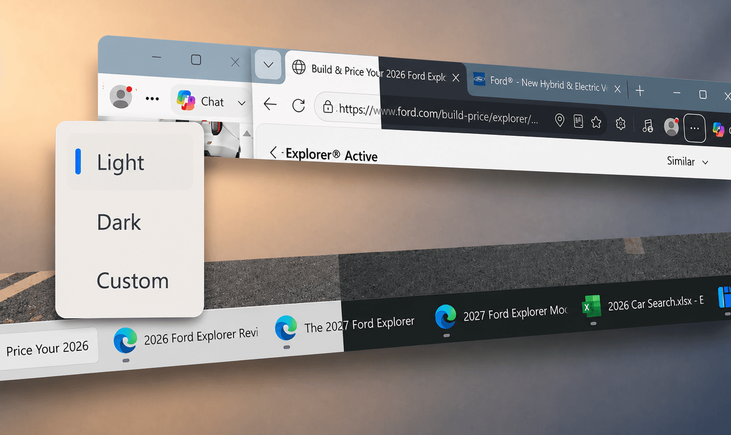 A workspace demonstrating light and dark color modes